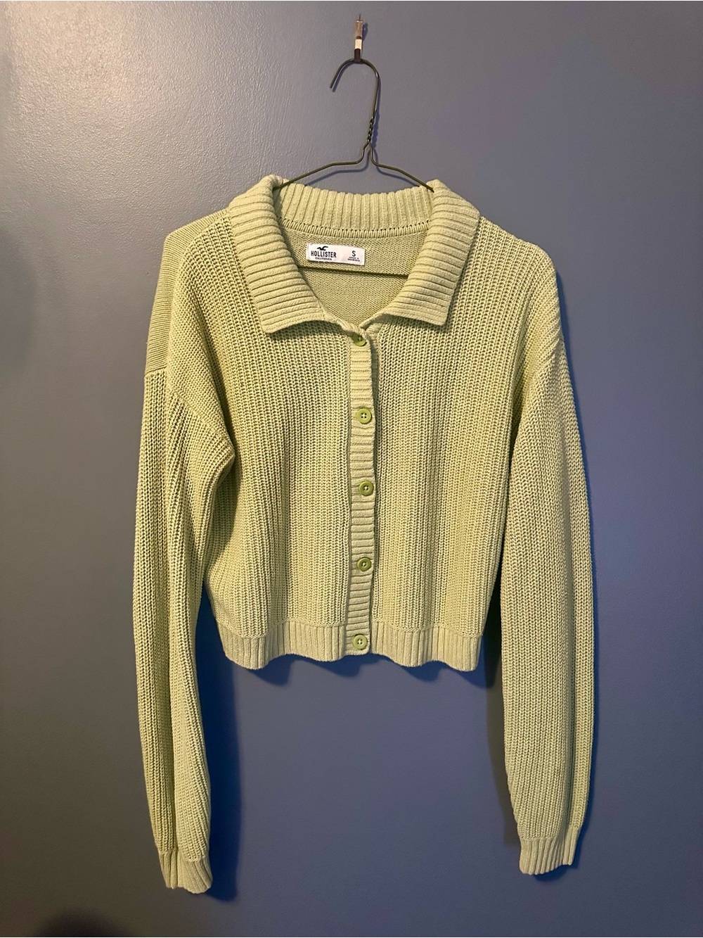 Hollister Light Green Cropped Button-Up Cardigan